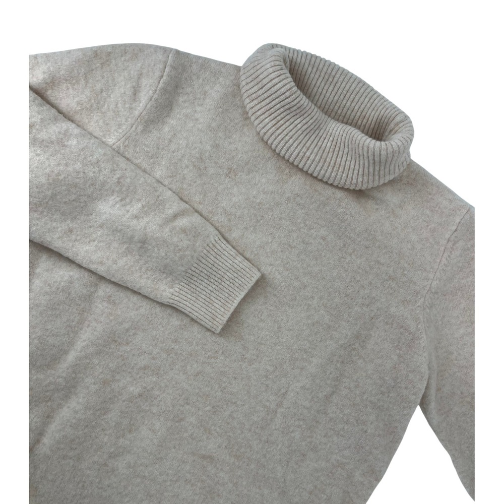 Liny Xin Pure Merino‎ Wool Turtleneck Sweater Beige Oatmeal Roll Neck Womens M